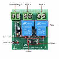 1000M 2 Kanäle Drahtloses Sender-Empfänger-System zur Steuerung von DC 6V/9V/12V/24V-Stromversorgungsgeräten (Modell 0020514)