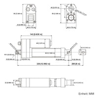 Wasserdichter Linearantrieb IP67 / Leiser Elektrozylinder 200mm Hub (Modell 0041936)