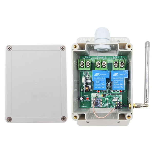 2-Kanal Funkempfänger 12V/24V 433,92 Mhz mit 30A DC Ausgang und 5000m Arbeitsbereich für Hochleistungsgeräte