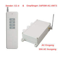 4-Kanal 230V Funkschalter Außenbereich Wasserdicht IP65 mit 30A AC Ausgang – 5000m Arbeitsbereich für Wasserpumpe & Bewässerungsventil