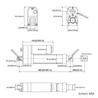 Wasserdichter Linearantrieb IP67 / Leiser Elektrozylinder 800mm Hub (Modell 0041945)