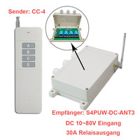 DC 12V 433 Mhz Funkschalter Reichweite 5000m mit 4-Kanal 30A Relaisausgang