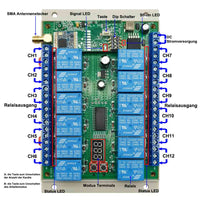 9~28V DC Funkfernschalter mit 12-Kanal 10A Relais Potentialfreier Ausgang– 5000m Reichweite für Lagerhallen & Industrie (Modell 0020033)