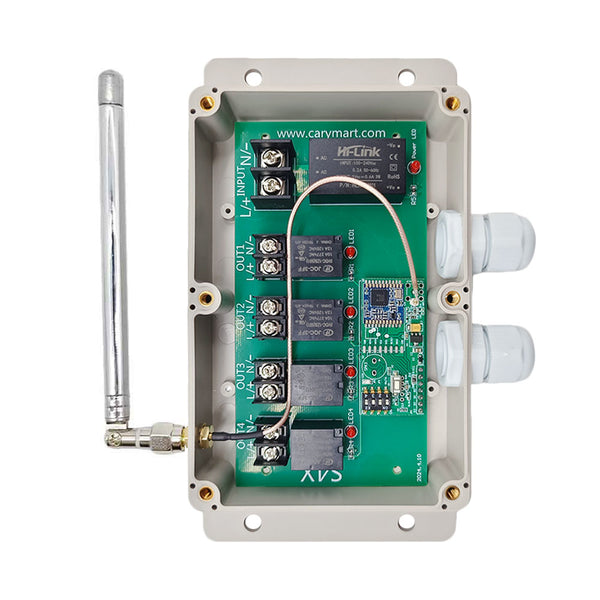 Funk Lichtschalter Empfänger 433,92 Mhz mit 4-Kanal 10A 230V AC Ausgang – 5000m Reichweite Fernsteuerung für Außenbeleuchtung Straßenlaterne & Bauernhof Lampe