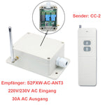 Funk Sender Empfänger Set 220V 230V – 5000m Hohe Reichweite und 2-Kanal 30A AC Ausgang für 2 Hochleistungs-Industriegeräten
