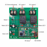 2-Kanal Funkempfänger 9V/12V/24V DC 10A – 5000m Arbeitsbereich mit Fernbedienung und Rückkopplung für LED