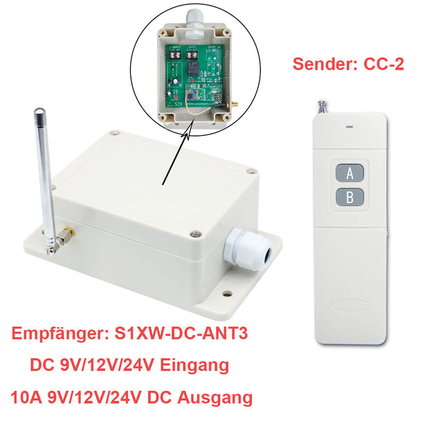 1-Kanal 10A DC Ausgang Funkrelais 12V/24V mit Fernbedienung 5000M Reichweite für DC-Geräte
