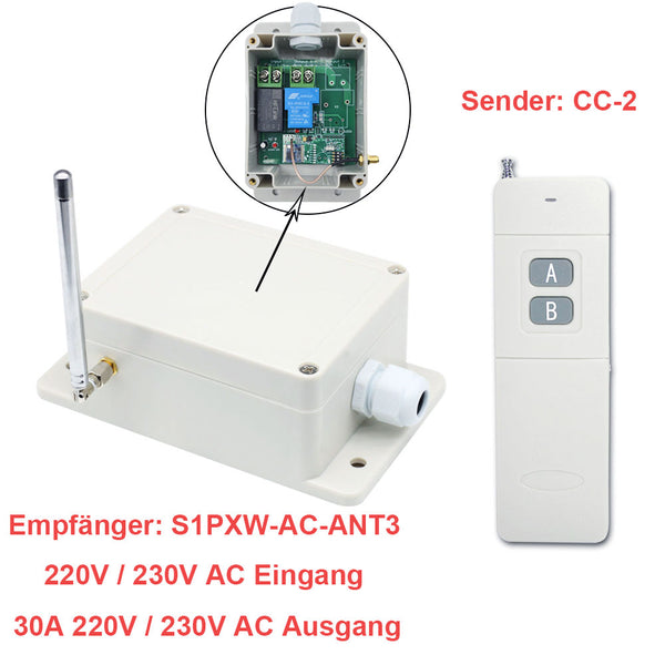 1-Kanal 30A Funkschalter 220V-230V Außenbereich wasserdicht mit 5000m Hohe Reichweite für Hochleistungs AC-Geräte 