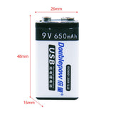 6F22 Typ 9V 650mAh USB Wiederaufladbare Lithiumbatterie (Modell 0010201)