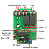 2 Kanäle 100W 6V 9V 12V 24V Gleichstromausgang Funk Empfänger mit Magnetischer Antenne - 4 Kontrollmodi (Modell 0020346)