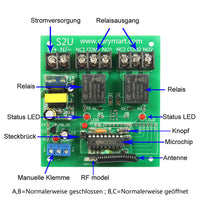 2 Kanäle AC RF Fernbedienung Relais Empfänger mit NO/NC Trockenkontakt (Modell 0020467)