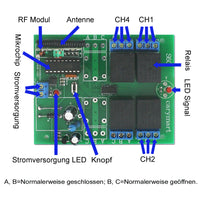 4 Wege AC Funkfernsteuerungssystem mit 10A maximalem Laststrom und Ausgängen für Trockenkontakte (Modell 0020402)