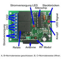 2 Kanäle DC RF Relais Empfänger mit NO/NC Trockenkontakt (Modell 0020063)